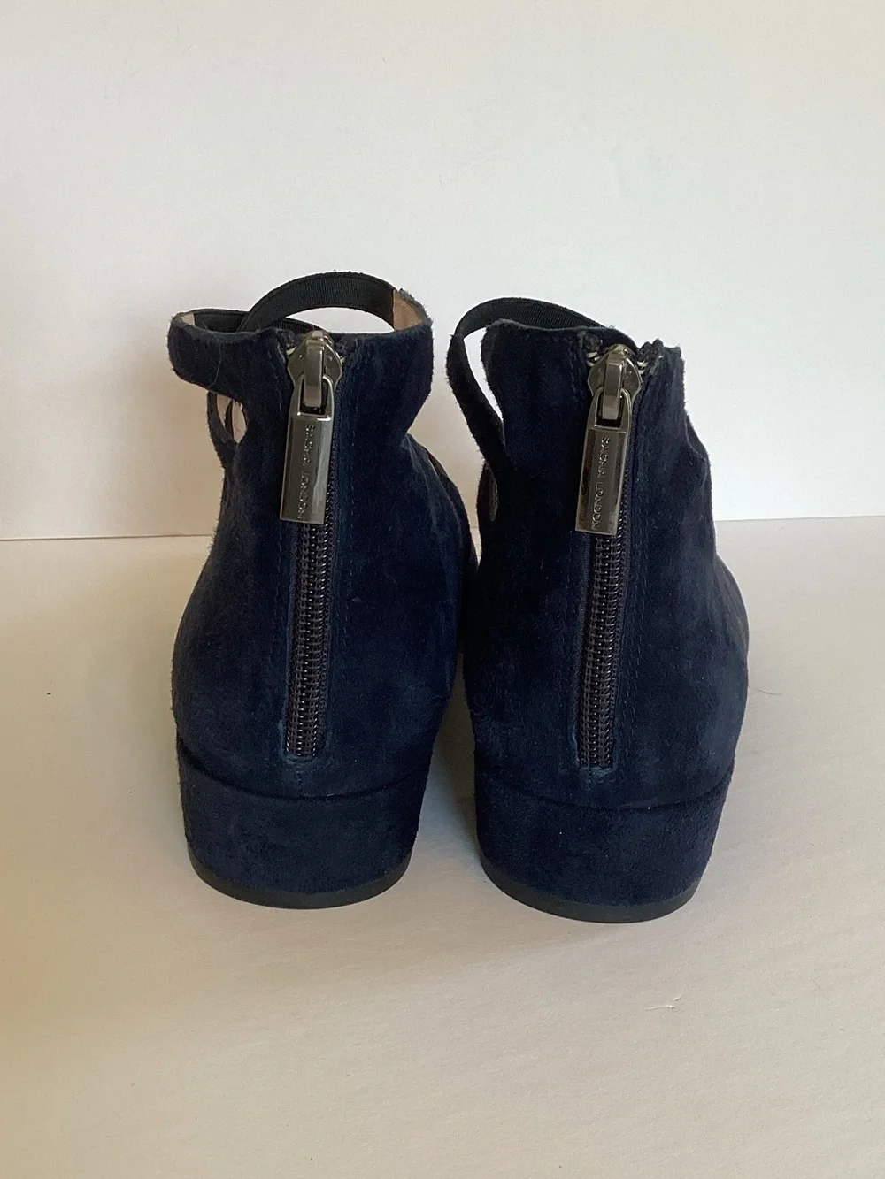 Sacha London Chanel Navy KidbSuede Strappy Pointed-Toe Flats